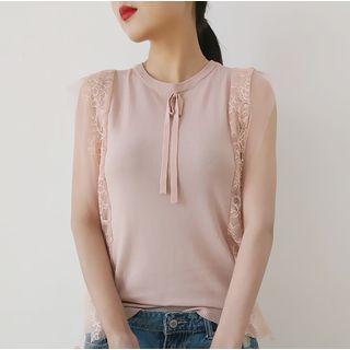 Lace Trim Bow Knit Vest