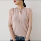 Lace Trim Bow Knit Vest