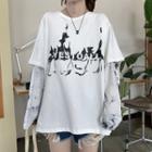 Long-sleeve Mock Two-tone T-shirt