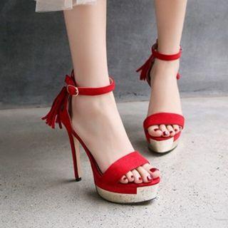 Ribbon Accent Open Toe High Heel Platform Sandals