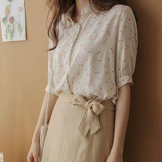 Heart-pattern Silky Blouse