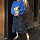 Contrast Trim Sweater / Floral Print Midi Skirt