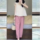 Ruffle Sleeve Top / High Waist Wide Leg Pants / Set