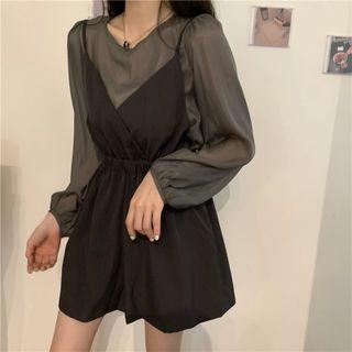 Set: Chiffon Blouse + Spaghetti Strap Playsuit