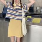Striped Short-sleeve Polo Shirt / A-line Skirt