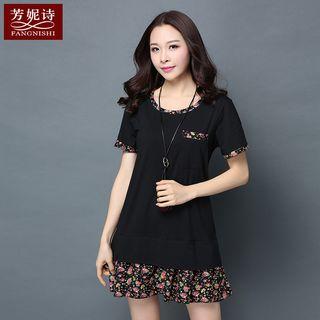 Mock Two Piece Floral Print Short Sleeve T-shirt Dress