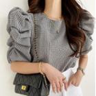 Ruched Sleeve Oversized Check Blouse