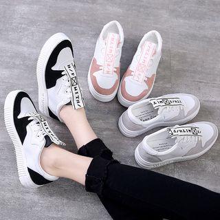 Faux Suede Strap-accent Color Panel Sneakers
