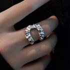 U Shape Irregular Alloy Open Ring 1pc - Silver - One Size