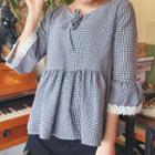 Gingham 3/4-sleeve Top