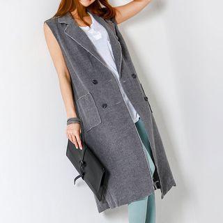 Double-breasted Linen Blend Long Vest