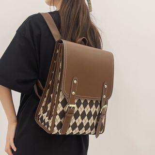 Argyle Print Flap Buckled Backpack