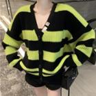 Striped Cardigan Black & Green - One Size