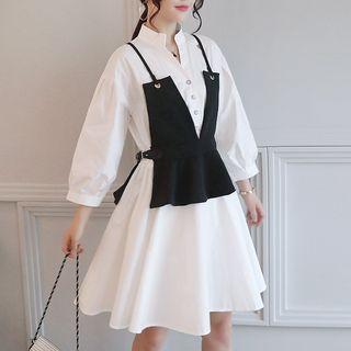 Set: Mock Neck 3/4 Sleeve A-line Shirtdress + Camisole Top