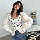 Long-sleeve Mock Two-piece Slim-fit Blouse