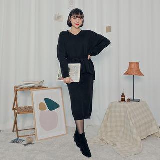 Self-tie Sweater & Skirt Knit Set