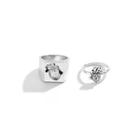 Set Of 2: Heart Alloy Ring (various Designs) 3012 - Silver - One Size