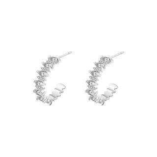 Rhinestone Half Hoop Earring 1 Pair - 925 Silver Needle Earrings - One Size