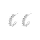 Rhinestone Half Hoop Earring 1 Pair - 925 Silver Needle Earrings - One Size