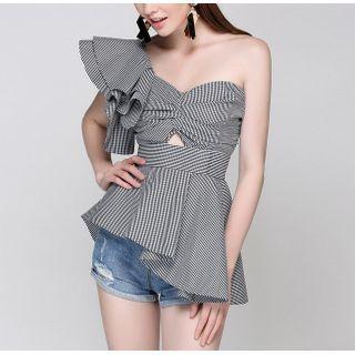 Ruffled One-shoulder Peplum Top