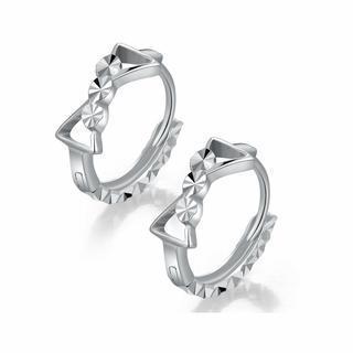 14k Italian White Gold Diamond-cut Bow Round Hoop Earrings