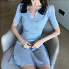 Contrast Trim Short Sleeve Knit Polo Shirt Dress