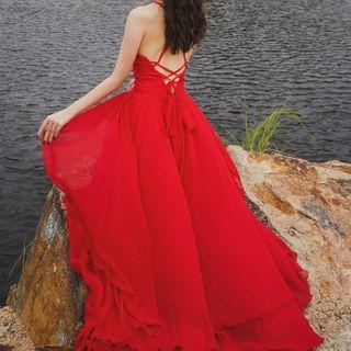 Spaghetti Strap Strappy Back Midi A-line Dress