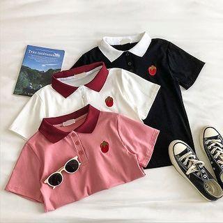 Strawberry Embroidered Color-block Short-sleeve Top