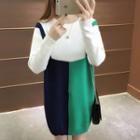 Long-sleeve Color Block Knitted Dress