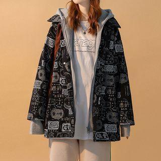 Print Mock Two-piece Zip Hoodie