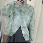 Dye Print Front-slit Pullover Grayish Green - One Size