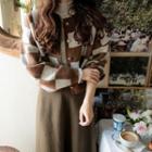 Drop-shoulder Check Cardigan Brown - One Size
