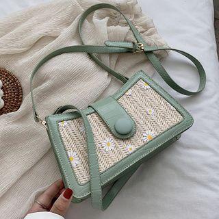 Floral Woven Panel Crossbody Bag