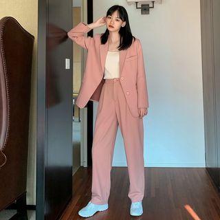Single Breasted Blazer / High-waist Plain Dress Pants