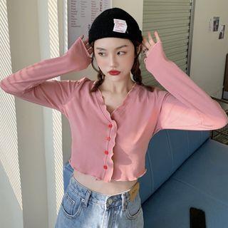 Frill Trim V-neck Cropped Cardigan