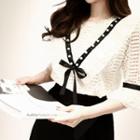 Elbow-sleeve Frilled Lace Blouse