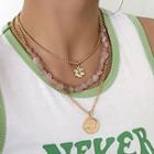 Set Of 3: Disc Flower Pendant Necklace 3341 - Gold - One Size