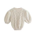 Lantern-sleeve Cable-knit Cropped Top