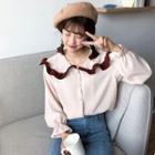 Color-block Bell-sleeve Loose-fit Blouse