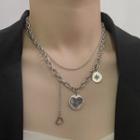 Heart Pendant Layered Stainless Steel Choker Silver - One Size