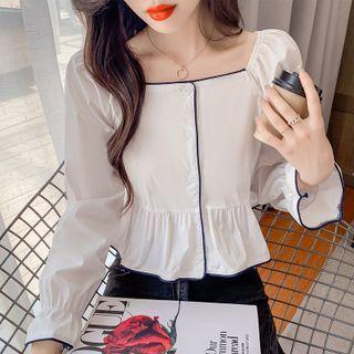 Puff-sleeve Chiffon Square-neck Top