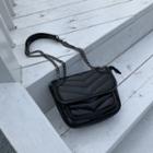 Faux Leather Flap Hand Bag Black - One Size