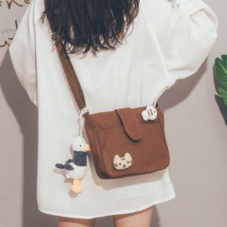 Cat Brooch Canvas Crossbody Bag