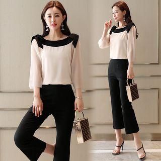 Set: 3/4-sleeve Top + Boot Cut Pants