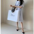 Pintuck-waist Stripe Dress