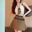Halter Tie-front Camisole Top / Mini A-line Skirt