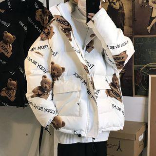 Bear Printed Lettering Padded Coat