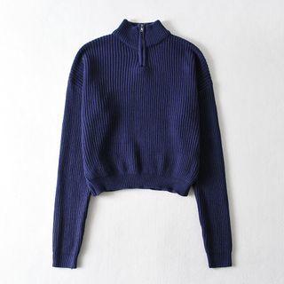 Mock-turtleneck Half-zip Sweater Navy Blue - One Size