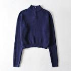 Mock-turtleneck Half-zip Sweater Navy Blue - One Size