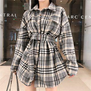 Plaid Mini A-line Shirt Dress